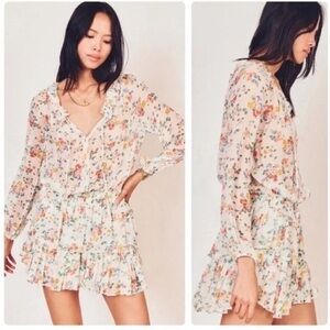 LoveShackFancy Floral Long Sleeve Dress in Cream and Pink